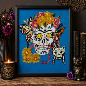 Completed Partial Drill Diamond Dotz Cat Lady Sugar Skull Butterfly Artwork